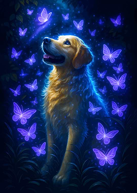 Golden Retriever Ghost with Butterflies