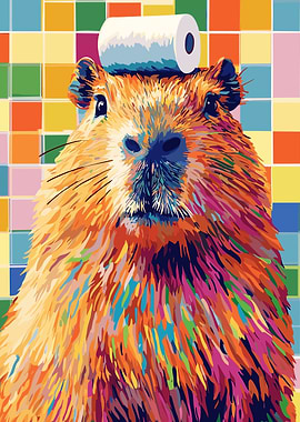 Capybara with Toilet Paper on Head