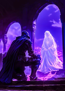 Knight and ethereal figure in archway