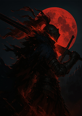 Dark Knight with Red Moon