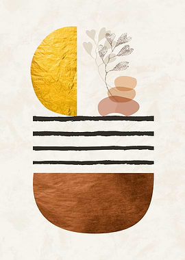 Abstract Geometric Art with Botanical Elements