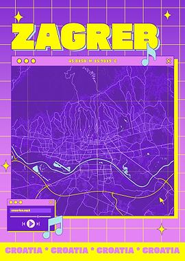 Zagreb Map Art - Retro Aesthetic
