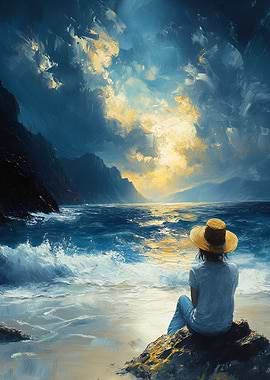 Seascape with Figure and Golden Light
