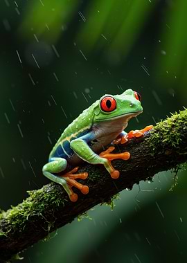 Red-Eyed Tree Frog in the Rain