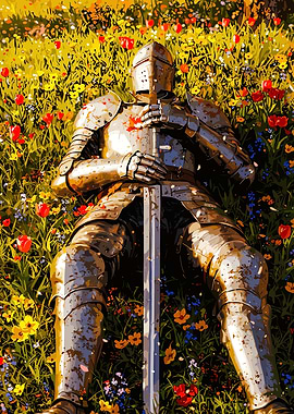 Knight Resting in a Flower Field