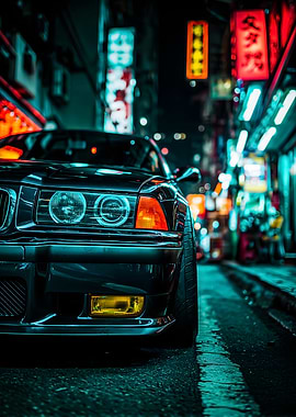 Car in Neon Cityscape