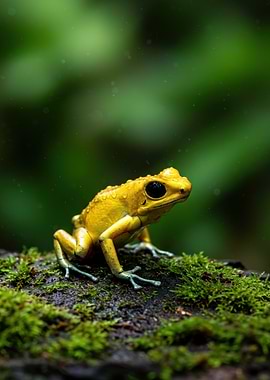 Golden Poison Frog on Mossy Branch