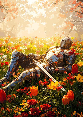 Knight Resting in a Flower Field