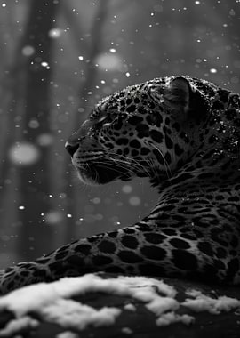 Jaguar in Snow, Black and White