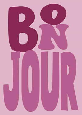 Bonjour Text Art in Pink Tones