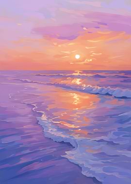 Pastel Sunset Beach Painting