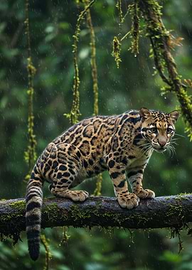 Clouded Leopard in Rainy Forest