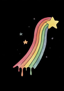 Rainbow Star Trail on Black Background