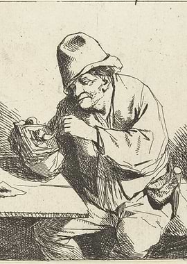 Old Man with Hat Examining Print