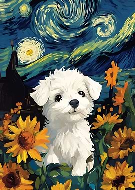 Dog in Starry Night Style