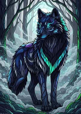 Mystical Wolf in Forest Digital Art