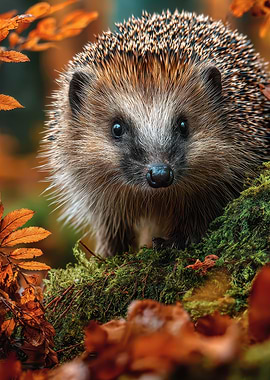 Hedgehog in Autumn Forest
