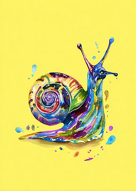 Colorful Watercolor Snail on Yellow Background