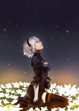 2B Crying Under Starry Sky