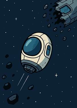 Cartoon Spaceship Escape in Asteroid Field