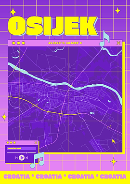 Osijek, Croatia Map Art