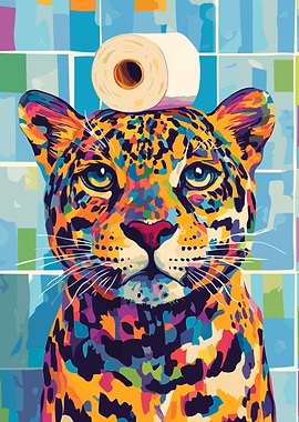 Colorful Leopard with Toilet Paper