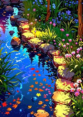 Vibrant Stream with Stepping Stones