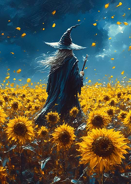 Wizard in Sunflower Field