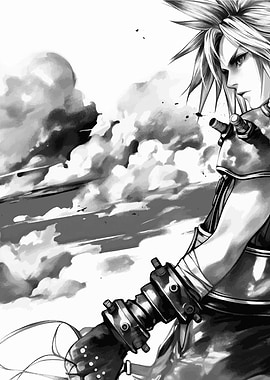 Cloud Strife Monochrome Illustration