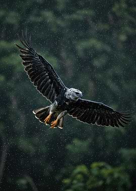 Harpy Eagle in Flight During Rain
