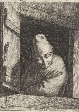 Man in Window Etching