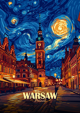 Warsaw Poland Starry Night Art