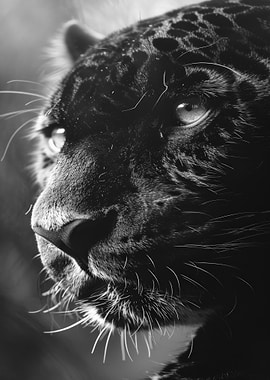 Black Panther Portrait in Black and White