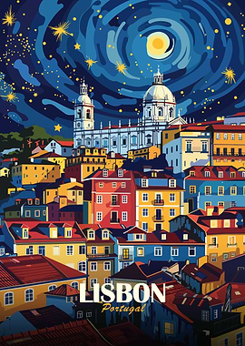 Lisbon Portugal Nightscape Art
