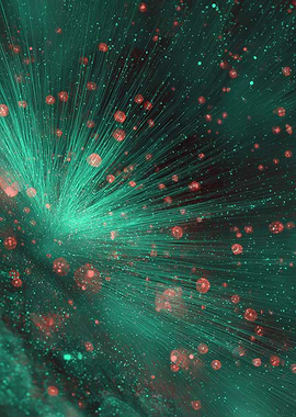 Abstract Teal and Red Burst