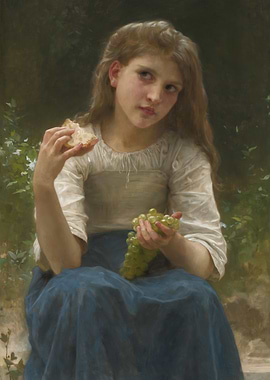 Girl with Bread and Grapes Painting