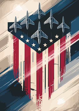 American Flag with Fighter Jets Art