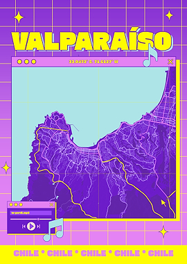 Valparaíso Chile Retro Map Art