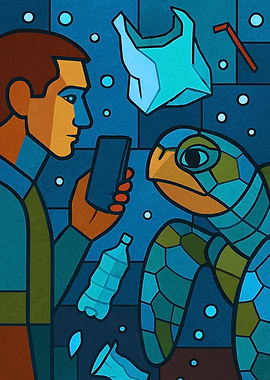 Environmental Pollution with Turtle and Man