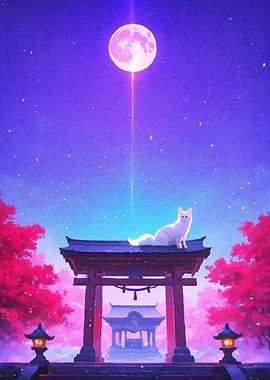 Fox Japanese Shrine Moon