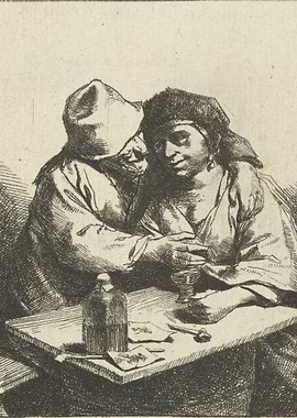 Two Men Drinking, Etching