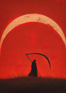 Grim Reaper Silhouette Under Crescent Moon