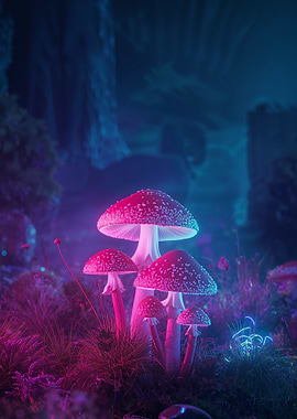Neon Psychedelic Mushroom Forest