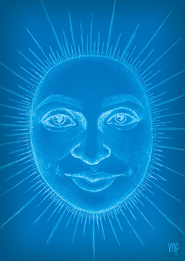Blue Sun Face Drawing