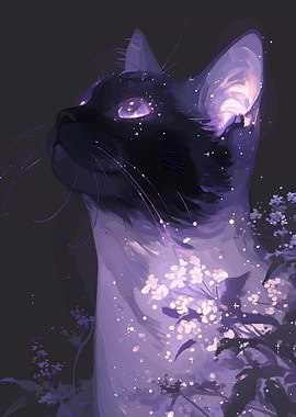 Mystical Cat with Flowers