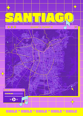 Santiago Chile Map Retro Aesthetic