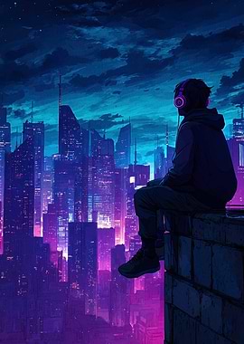 Rooftop View with Headphones