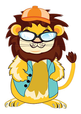 Cartoon Lion with Glasses and Cap
