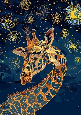 Giraffe in Starry Night Style