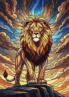 Lion Stained Glass Style Illustration